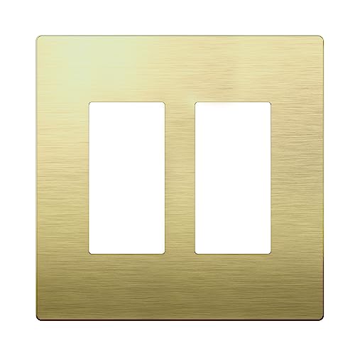 Image of LIDER Double Decorator Metal Wall Plate, Temperature and Impact Resistant, Screwless Cover, Modern Upgrade, Mid-Size 2-Gang 4.88 inch x 4.92 inch, LSMWP-32M-BB, UL Listed, Stainless Steel, Brushed Brass