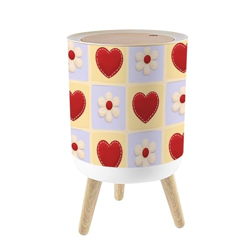 Caneca de basura pequeña con tapa corazones rojos flores blancas 7L