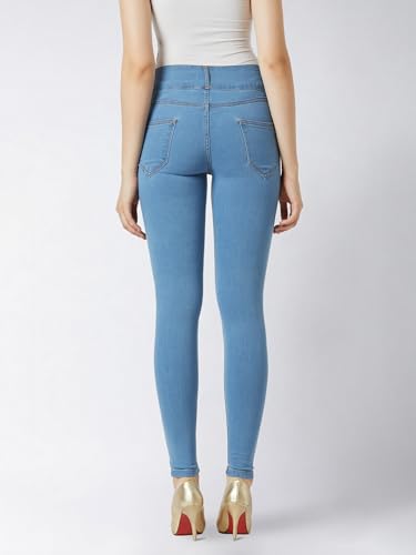 Image of Miss Chase Women's Skinny High Rise Cropped Fringed Hemline Detailing Stretchable Denim Jeans