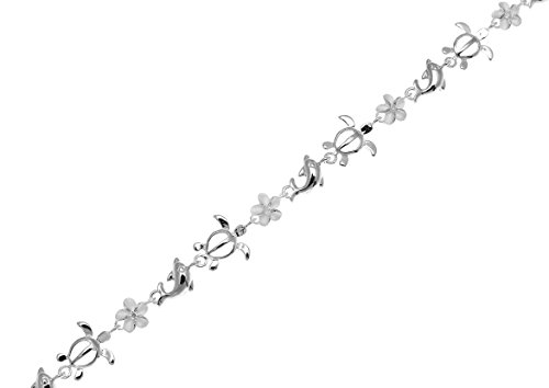 Arthur's Jewelry 925 Sterling silver Hawaiian plumeria flower honu turtle dolphin bracelet 7"2
