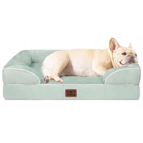 Image of EHEYCIGA Orthopedic Dog Bed for Small to Medium Dogs, Waterproof Memory Foam With Sides, Non-Slip Bottom, Egg-Crate Foam, Washable Removable Cover, Sage Green