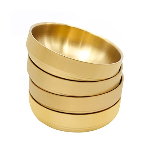 Mdeoosky 4Pcs Large Stainless Steel Sauce Dish 4.7Inch Appetizer Plates Double-Deck Plates 4.3Oz 304 Stainless Steel Plates For Oil Vinegar Juice Salad Appetizer Side Dish Ketchup (Gold 4.7In) #TOP1