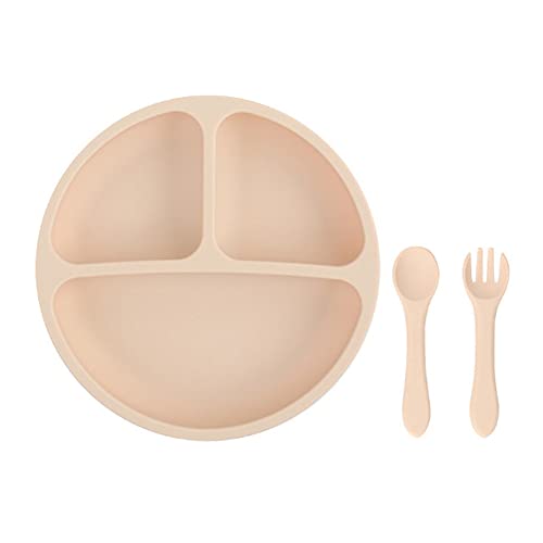 Pratos de silicone para bebês com alimentação automática Prato para bebês com colher e garfo de sili