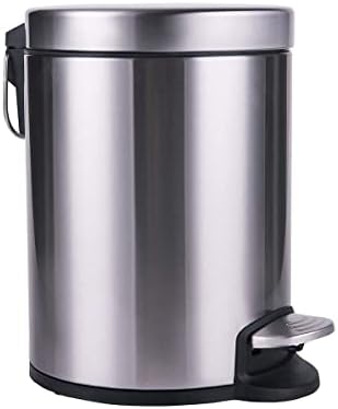 Round Small Trash Can with Lid Soft Close and Removable Inner Wastebasket, Anti-Fingerprint Brushed Stainless Steel Garbage Can for Bathroom Bedroom Office, 1.3Gal/5L