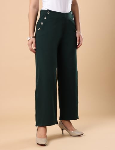 Image of FYLTR Women's Classic Wide Leg Trousers with Side Button-up Design | Mid-Rise | Trouser Pants for Women