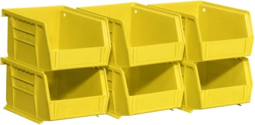 Akro-Mils 30210 AkroBins Plastic Storage Bins, Space-Saving Stackable Bins for Garage, Pantry, Craft Organization, 5' x 4' x 3', Yellow, 6-Pack