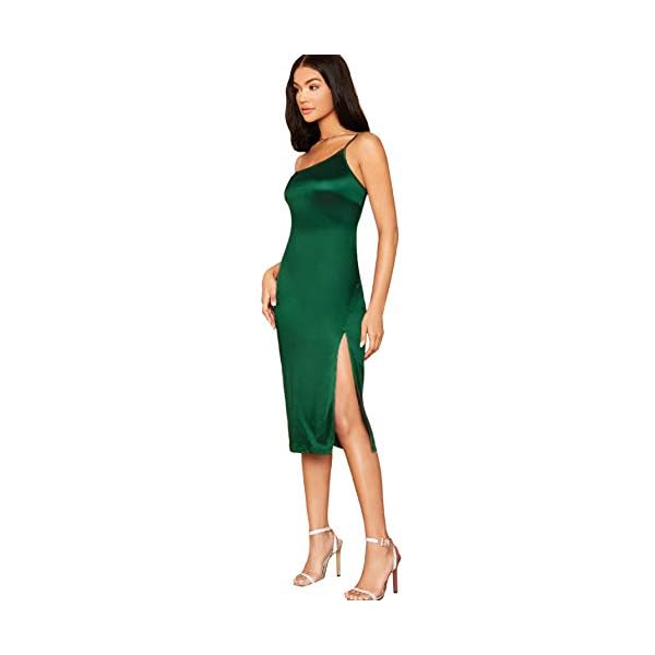 Romwe-Womens-Elegant-One-Shoulder-Sleeveless-Split-Hem-Satin-Party-Cocktail-Midi-Dress Romwe Women's Elegant One Shoulder Sleeveless Split Hem Satin Party Cocktail Midi Dress Green Small