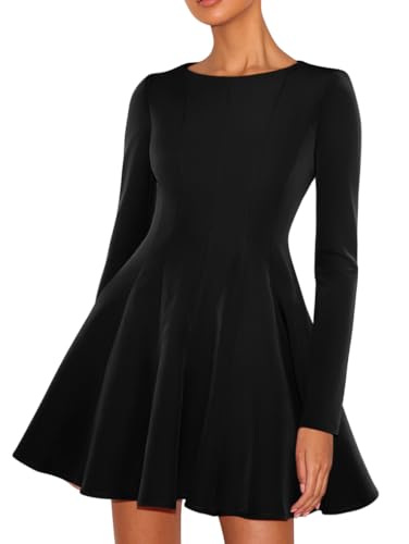 XXTAXN Women's Sexy Crew Neck Long Sleeve Ruffle Hem Cocktail Party Corset Mini Dress