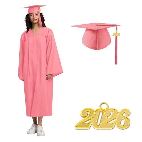 Image of 2026 Graduation Cap and Gown Matte Unisex for High School Bachelor | Heavyweight Matte Polyester, Zipper Closure, Adjustable Cap with 2026 Tassel, Sizes 39-60, Bulk Orders Available
