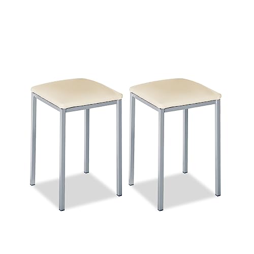 Astimesa - Taburetes de Cocina tapizado - Estructura sólida y Firme - Estructura Color Aluminio y Asiento en Polipiel - Color del Asiento: Beig. Contenido: 2 Unidades. Medidas: 35 x 35 x 45 cm