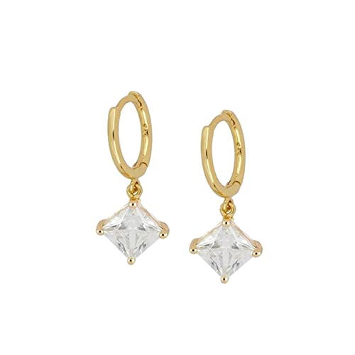 Boucles d'oreilles pendantes argent 925 femme zirconium blanc carré