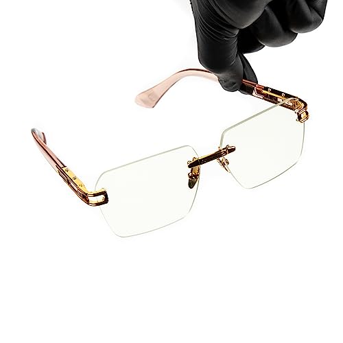 Street Knitted Men's Gold Frame Pink Arm Rimless Y2K Hip Hop Fashion Clear Lens Glasses3