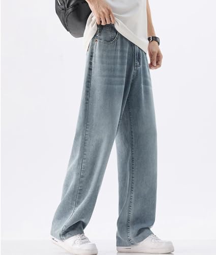 Men's Loose Casual Jeans Straight Wide Leg Lightweight Zipper Button Closure Denim Pants with Pockets2