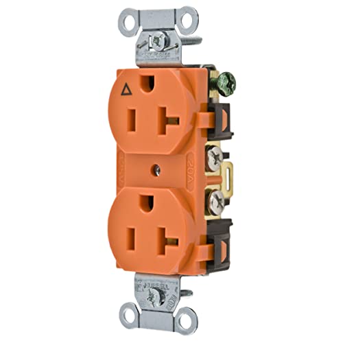 Straight Blade Devices, Receptacles, Duplex, Commercial Grade, Corrosion Resistant, 20A 125V, 2-Pole 3-Wire Grounding, 5-20R, Back and Side Wired, Orange