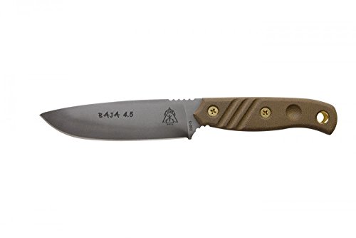 TOPS BAJA 4.5 Fixed Blade Knife Black River Wash Blade Green Micarta Handle BAJA-4.5