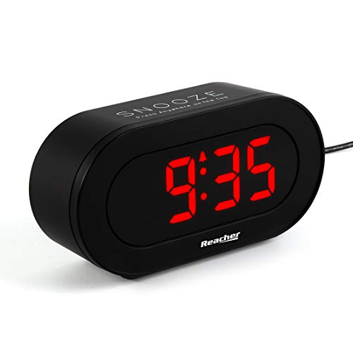 REACHER Small LED Digital Alarm Clock with Simple Operation, Full Range Brightness Dimmer, USB Phone Charger Port, Easy Snooze, Adjustable Alarm Volume, Outlet Powered for Bedrooms Bedside(Black)