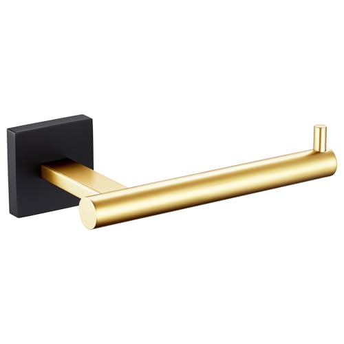 Image of KOKOSIRI Toilet Paper Holder Black with Gold Toilet Roll Holder Hold Mega Rolls Kitchen Bathroom Tissue Paper Dispenser Stainless Steel, B2005GDK