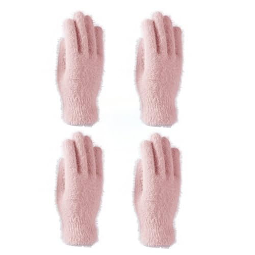 Quhizouy 2 Pairs Women Fuzzy Gloves Faux Fur Knit Stretchy Glove for Winter Running Driving Cold Weather Accessories (Pink)