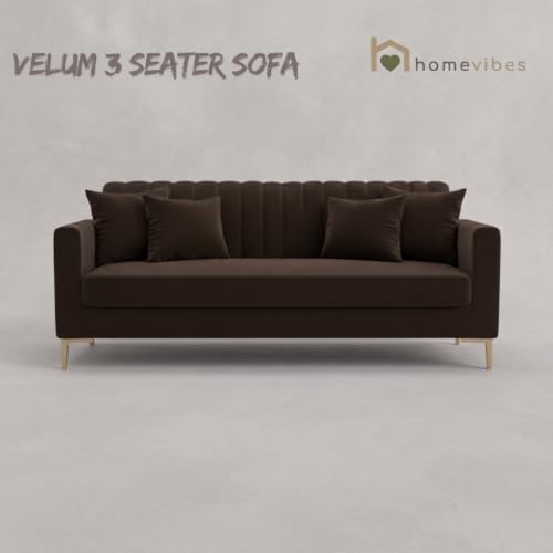 Image of Velum 3 Seater Sofa for Living Room & Office | Premium Fabric Upholstery | Solid Wood Frame | Comfortable Seating | 3 Years Warranty (Dark Brown, 3 Seater Sofa)