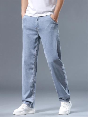 Men's Summer Ultra-Thin Denim Jeans Loose Straight Fit Soft Breathable Casual Long Pants4