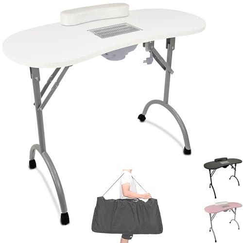 Beltom® Tavolo Manicure Professionale Pieghevole con ASPIRATORE, Cuscino POGGIAPOLSI E