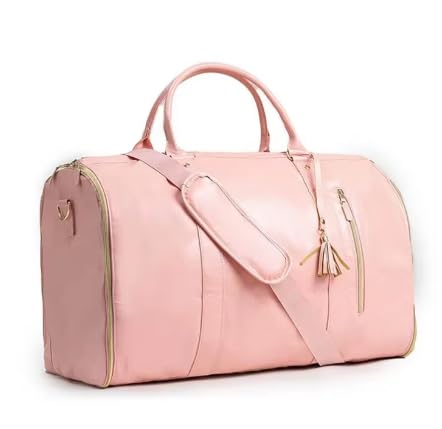 Large PU Leather Duffle Bag for Women, Waterproof Garment Bag with Shoe Pouch (Pink)-image-47