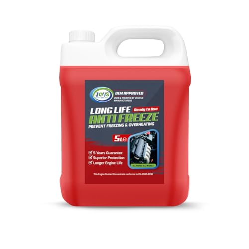 JOVS Antifreeze Engine Coolant Red 5L All-Year Protection for Your Vehicle from Freezing & Overheating - Suitable for All Cars Frost Prevention Trusted Formula for Peak Engine Performance.