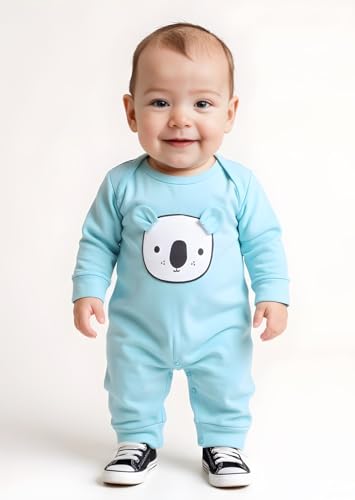 Image of 100% Cotton Animal face Print with 3D ears Rompers Sleepsuits Jumpsuit Night Suits for Infants Newborn Baby Boys & Girls