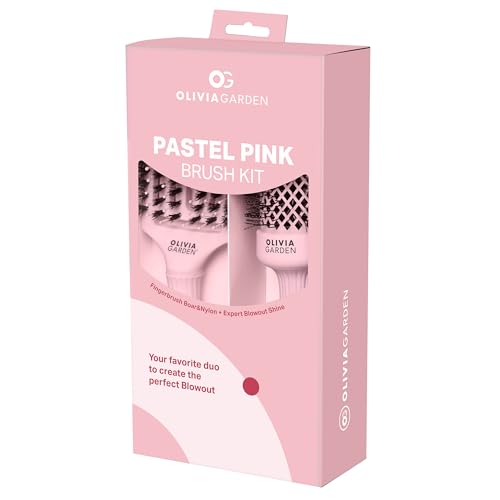 Olivia Garden Pastel Pink Brush Kit Fingerbrush Combo + Expert Blowout Shine 45mm | Pack de Cepillos