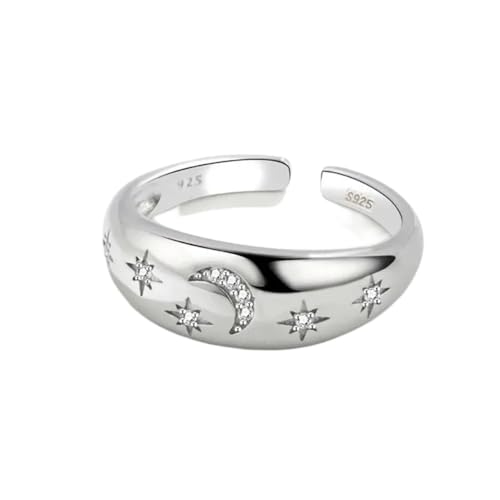 Bagues couleur argent lune et étoile pour femmes et hommes, anneau géométrique réglable N28