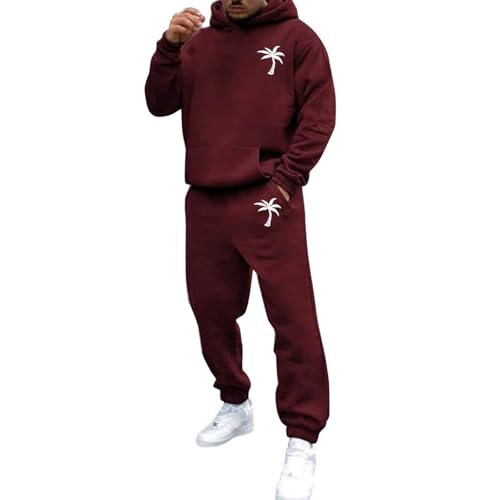 Generisch Chándal para hombre, 2 unidades, juego de chándal de algodón, sudaderas con capucha, pantalones para hombre, traje deportivo holgado, traje básico para el tiempo libre, chándal para hombre,