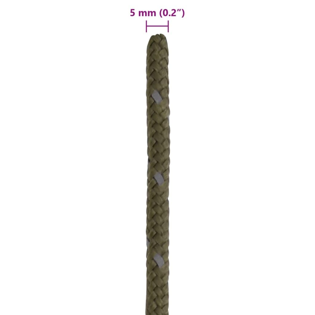 Odblaskowa linka namiotowa z napinaczami linowymi 50 m 5 mm wykonana z polipropylenu zielona, 10 napinaczy aluminiowych, 200 kg, na kemping, wędrówki, mocowanie plandeki i żagla