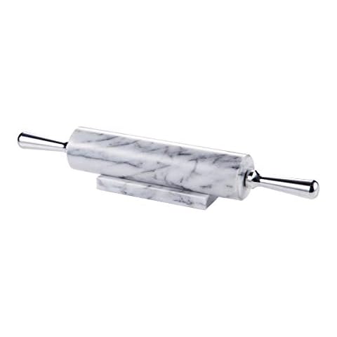 JEmarble Rolling Pin/Aluminum Handles 18 inch(White)(Premium Quality) Polished Surface 18-inch(10"Barrel) Genuine Stone Non-stick Save Effort Easy to Clean Cover