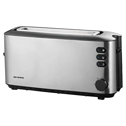 SEVERIN Tostadora automática, tostador largo con soporte para panecillos, tostadora eléctrica para tostar, descongelar y calentar, 1000 W, acero inoxidable/negro, AT 2515