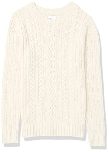 Amazon Essentials Damen Fisherman Cable Langärmeliger Pullover mit Rundhalsausschnitt (Erhältlich in Übergröße), Creme, L