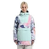 GSOU SNOW Veste de Ski et Snowboard pour Femme, Manteau Hiver Anorak de Neige   Multi Poches Baggy Coupe Ample Imperméable 15K Coupe vent Respirant Chaud à Capuche