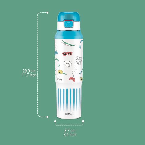 Image of Milton Steel Helio 900 Thermoware Water Bottle 600 ml with One Touch Safety Lock & Twin Lid Sip or Gulp, Long Hours Hot & Cold, Leak Proof, ISI Certified, PU Insulated, for Kids, School, Sky Blue