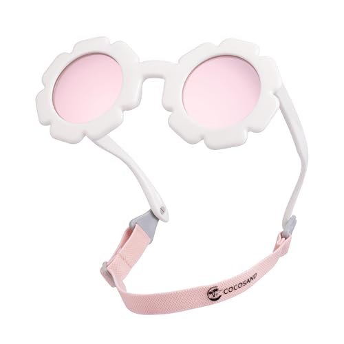 Image of COCOSAND Toddler Sunglasses with Strap Polarized Lens Retro Flexible Flower Frame for Baby Kids Boys Girls Age 3-24 Months