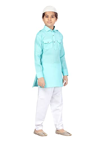 Image of Aarika Boys Firozi-White Color Pathani Kurta Pyjama with Cap Set (C PS-JK-101-FIROZI-8)
