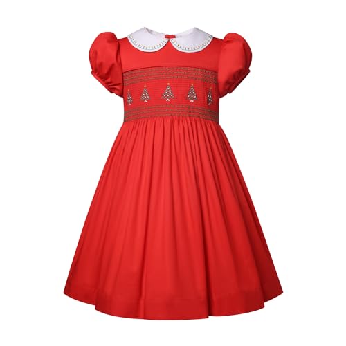 Girl Christmas Winter Red Smocked Dress Size 2 3 4 5 6 8 10 12 Years Toddler Kids Birthday Smock Clothes