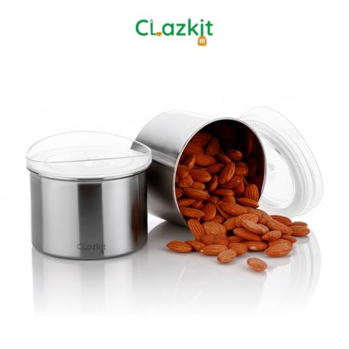 Image of Clazkit Stainless Steel Airtight Containers With Lid|Kitchen Container Set with Glossy Finish|Multipurpose Storage Containers for Kitchen, Set of 2 (600ml)