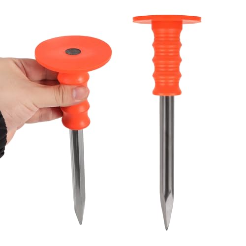 2 Pack Property Line Markers 9.84 x 2.95 Inch Steel Survey Marker Stakes Heavy Duty Garden Stake Hi-Vis Orange Building line Marker Posts for Paving Stones Lawn Edges Weed barriers Gardens