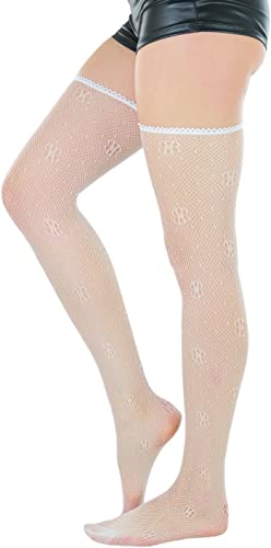 Image of ToBeInStyle Women's Sexy Nylon Versatile Fine Fishnet Thigh High Stockings w /Opaque Band