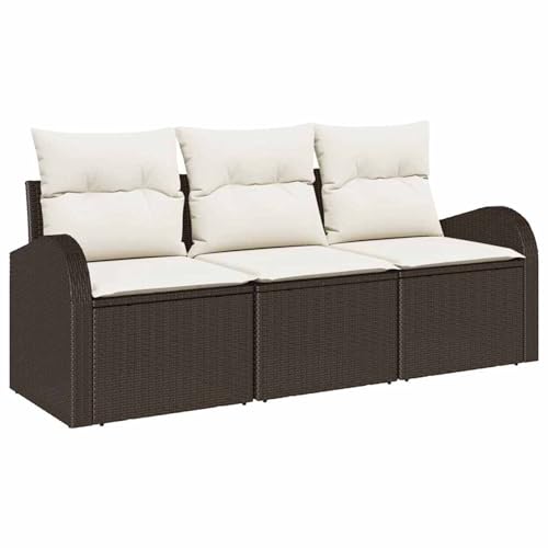 Rantry 3-teiliges Garten-Sofa-Set mit Kissen Braun Poly-Rattan,...