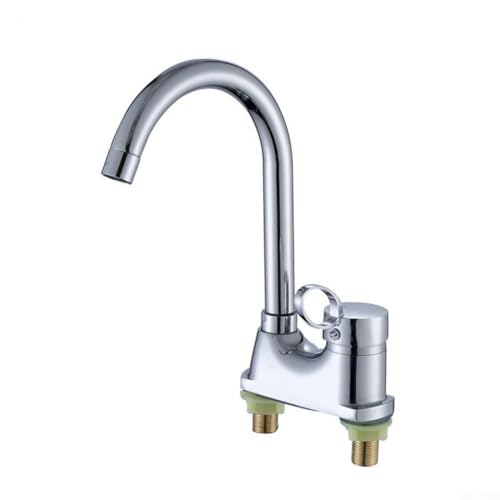 Bathroom Washbasin Double Hole 360° Rotating Sink Faucet with Hot and Cold Water Mixer Tap Made of Zinc Alloy for Home Improvement