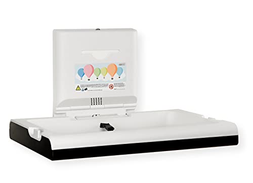 Saniflow CP0016HCSB-I-ASTM BabyMedi Horizontal Surface-Mounted Modern Baby Changing Station with Ionizer, Black/Satin Finish; Liner Dispenser; Frontal Stainless Steel Chassis; Open/Close Mechanism