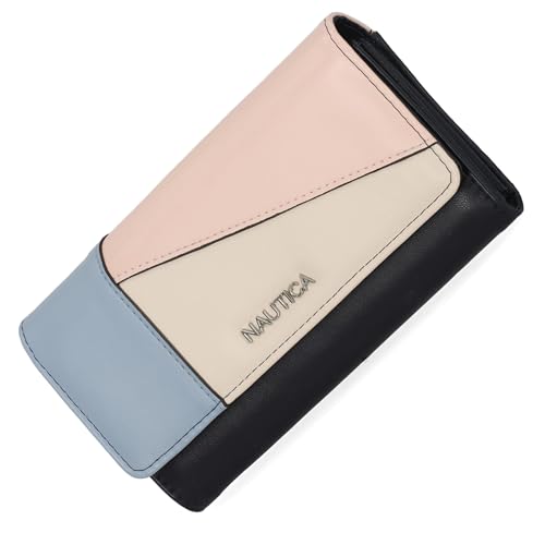 Nautica Money Manager Womens Slim RFID Blocking Wallet Small Bifold Credit Card Holder with Zipper Coin Pocket and ID Window