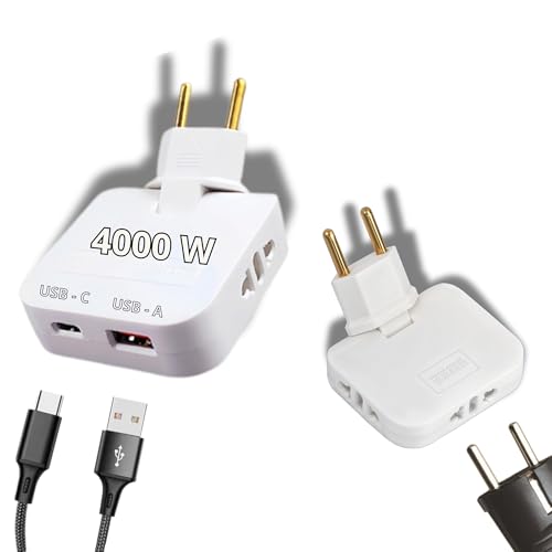 2 SET de Ladron enchufes plano(1 de 3 salidas + 1 con 2 salidas USB A y C, 4000W, 250V 16A)enchufe Plano Pared extraplano de 3 Tomas, ladrón Enchufe, enchufes Planos detras Muebles, enchufes Multiples