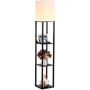 Brightech Brightech Maxwell Charging Edition - LED Shelf Floor Lamp for Living Rooms & Bedrooms - USB Ports & Electric Outlet - Modern Standing Light - Asian Display Shelves - Black