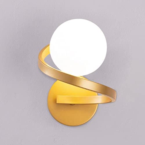 KRIPINC Applique da Parete Interno LED Sfera Vetro Moderne, Lampada da Parete Sfera Vetro di Design Spirale, Lampada Vintage per Soggiorno Camere da Letto Comodino (Oro)